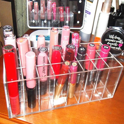 Acrylic Lip Gloss Holder Organizer, Lipstick Holder, 24 Slots Makeup Lip Gloss Lipstick Brushes Storage Display Case