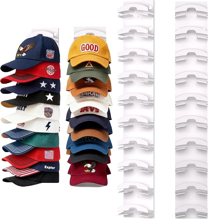 FAYYGYH Hat Organizer for Baseball Caps, Super Strong Hat Rack for Baseball Caps, Hat Hanger Holder Display for Door Closet, No Drilling Minimalist Hat Organizer Display for Home Decor (White)