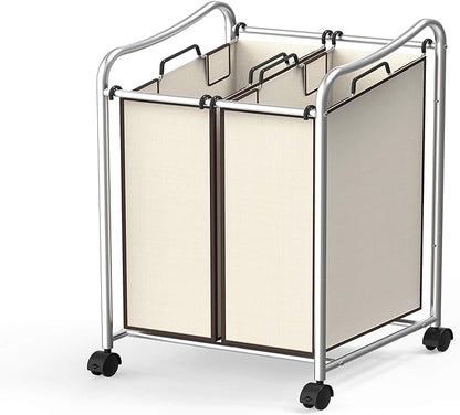 Simple Houseware 2-Bag Heavy Duty Rolling Laundry Sorter Cart, Chrome – 2 Section Removable Bags and Lockable Wheels for Laundry Room Organization