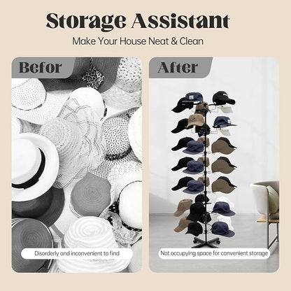7-Tier Rotating Hat Display Rack Stand – Freestanding Metal Hat Organizer with 35 Cap Holders, Adjustable Height & Rolling Base, Space-Saving Standing Hat Rack for Baseball Caps, Cowboy Hats, Stores