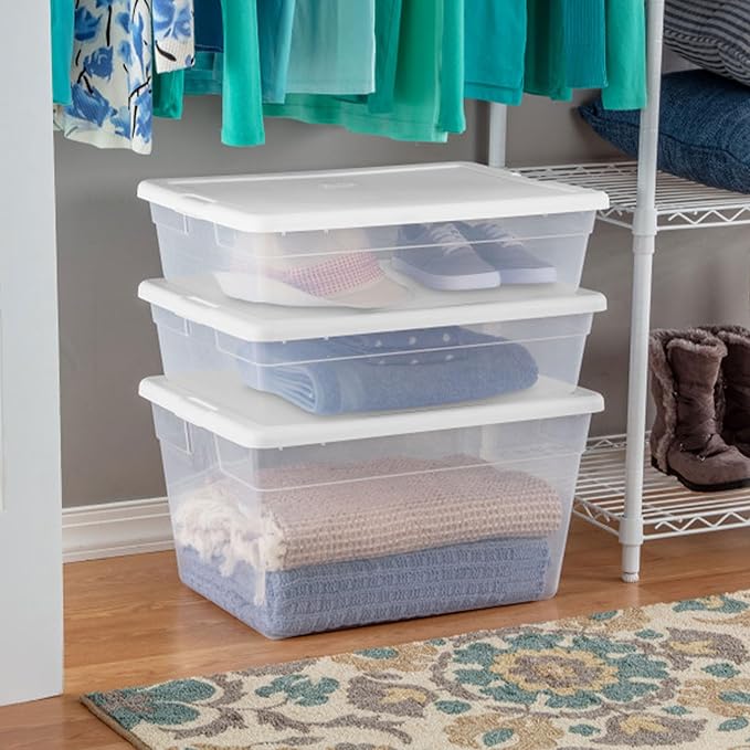 Sterilite Storage Box, Stackable Plastic Container Home Organizer, 28 Qt(20 Pack)
