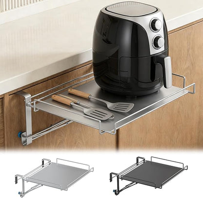 Foldable Cabinet Door Organizer Shelf & Countertop Extender - Metal Storage Rack with Hanging Design,Space-Saving Kitchen Hanging Shelf for Spices, Utensils & Pantry Items (Black)