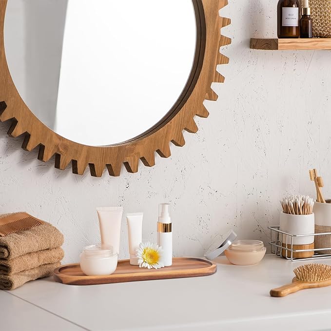 Wooden Decorative Trays 2PCS Farmhouse Wood Trays Bathroom Vanity Bathroom Counter Wood Tray Home Rustic Decor Trays, Bath Tray Countertop, Wooden Plates for Decorative Vanity Decor