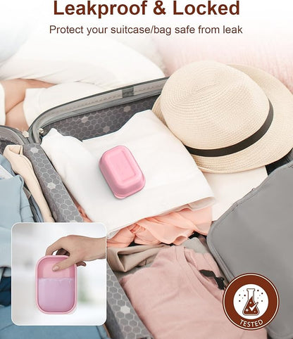Quatish Leakproof Soap Dish with Lid & Draining Layer, Shatterproof Travel Bar Soap Holder Case Container, Portable Travel Size Toiletries Essentials for Camping, Gym, Bathroom, Pink