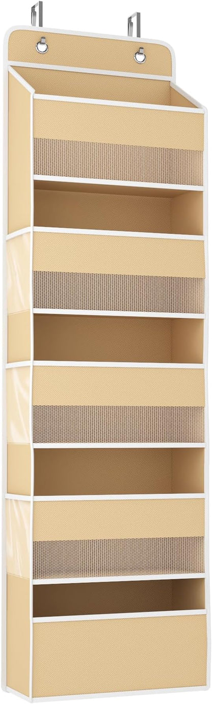 Kaitiemoo 1 Pack 5-Tier Over the Door Organizer, Heavy-Duty Large Deep Pocket Hanging With 5 Large Front & 6 Side Pockets With for Pantry, Kitchen, Bathroom, Dorm, Beige