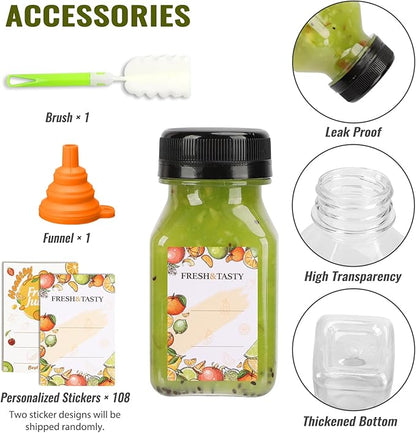 TOMNK 100pcs 4oz Juice Bottles, Reusable Small Shot Bottles with Lids, Labels, Funnel and Brush Beverage Containers for Juicing, Ginger Shots, Milk and Beverages