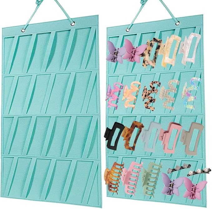 Claw Clip Organizer,Large Hair Clip Organizer,Premium Felt Hanging Claws Clips Storage Hanger for Girls Women Hair Clip,Banana Clip,Bows(NO Accessories) Display Stand for Wall Door Closet (Blue-green)