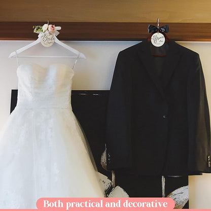 FillTouch 2 Pack Bride Hanger for Wedding Dress Elegant Bride and Groom Gowns Hanger for Wedding Supplies Bridal Party Shower Gift(Pink)