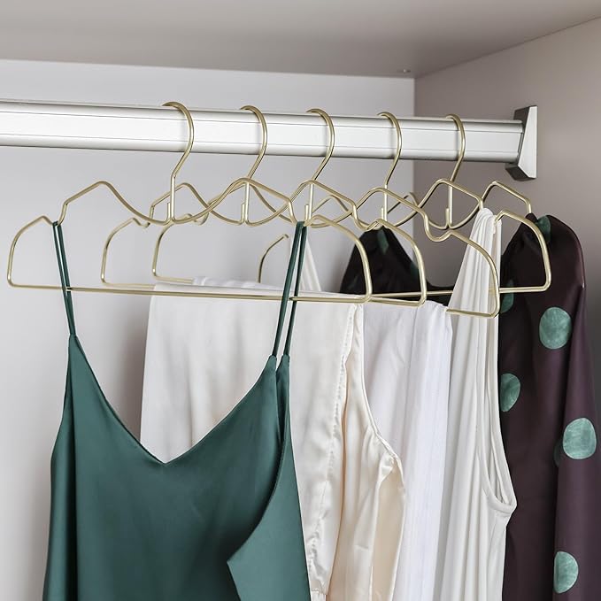 20 Pack Heavy Duty Metal Steel Wire Clothes Hanger, Ultra Slim & Short Neck Hanger,Space Saving Durable Non-Slip Felt Hangers, Closet Organizer for Home Dorm Laundry (Gold)