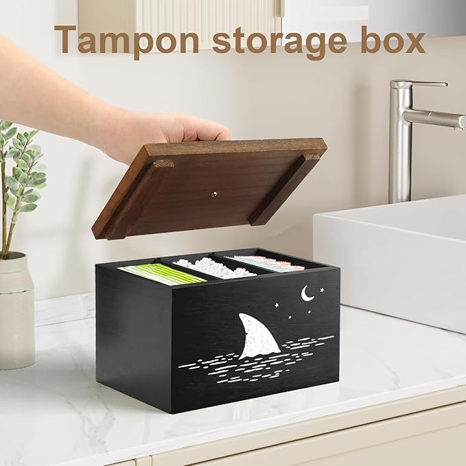 Tampon Holder for Bathroom,Black Feminine Product Organizer,Girl Stuff Box for Bathroom,Pad and Tampon Organizer for Bathroom,Pad Holder for Bathroom,Shark Week Bathroom Organizer,Bathroom Accessories