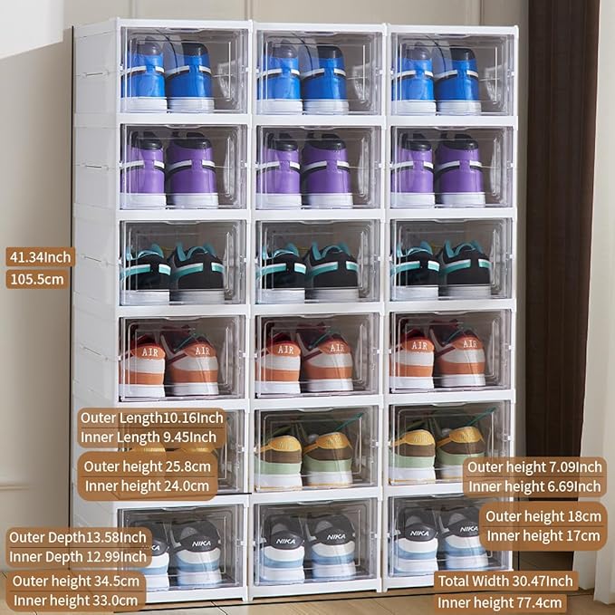 3-Tier Foldable Shoe Storage Box, Clear Door Plastic Organizer For Closet, No-Assembly Shoe Rack, Foldable Shoe Cabinet With Clear Door.2 Pack