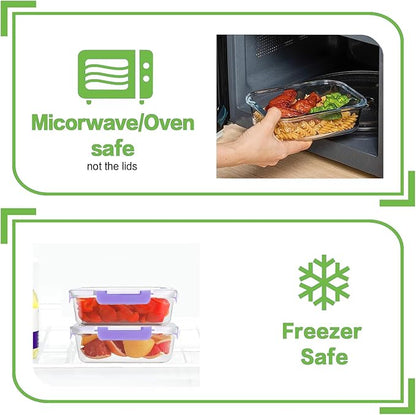 HOMBERKING 24pc Glass Food Storage Containers with Lids, Glass Meal Prep Containers, Airtight Bento Boxes, BPA Free & Leak Proof, Pantry Kitchen Storage(12 lids & 12 Containers) - Purple