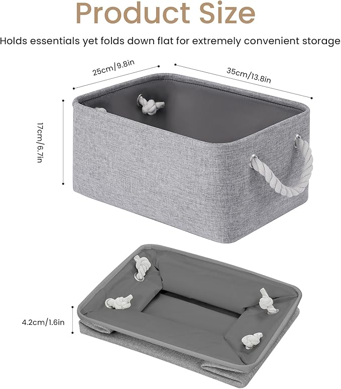 Storage Baskets for Shelves 13.8x9.8x6.7 Inch, Foldable Fabric Storage Bins with Handles, Small Storage Baskets for Organizing Closet, Office, Home Organization (3-Pack, Gray)
