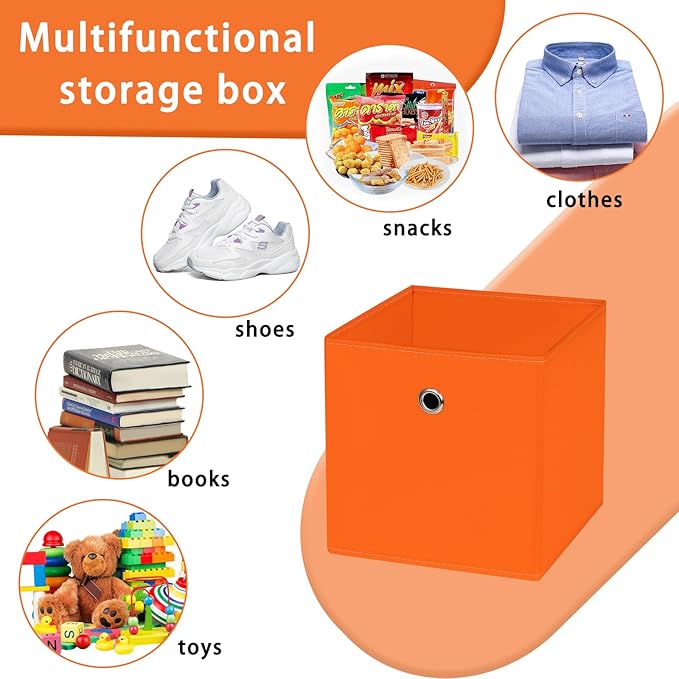 Foldable Storage Cubes Bins ,11 Inch Cloth Storage Cube Fabric Storage Box Cubes Organizer Baskets with Dual Handles for Home Organizer Set of 8 (Orange)