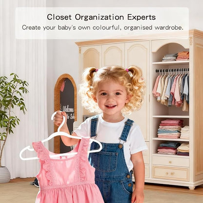100 Pack Baby Plastic Hangers,12.83" Ultra-Thin,Non-Slip Hangers for Children. Ideal for Closets and Nurseries.Designed for Newborns and Children's Clothing,Including Trousers,Coat,Dresses.(White)