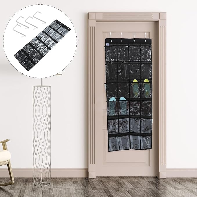 24-pocket Shoe Hanging Organizer Bag, Non-woven Fabric Door Storage Bag Mesh Pockets, Black Shoe Storage for Dormitory and Home Use