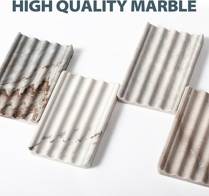 2 Pcs Soap Dish for Bathroom, Marble Bar Soap Holder for Kitchen Countertop, Soap Tray with Wavy Design, Soap Saver for Bath Tub, Sponges, Italian Natural Stone(Palissandro Classico)