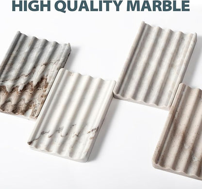 2 Pcs Soap Dish for Bathroom, Marble Bar Soap Holder for Kitchen Countertop, Soap Tray with Wavy Design, Soap Saver for Bath Tub, Sponges, Italian Natural Stone(Palissandro Classico)
