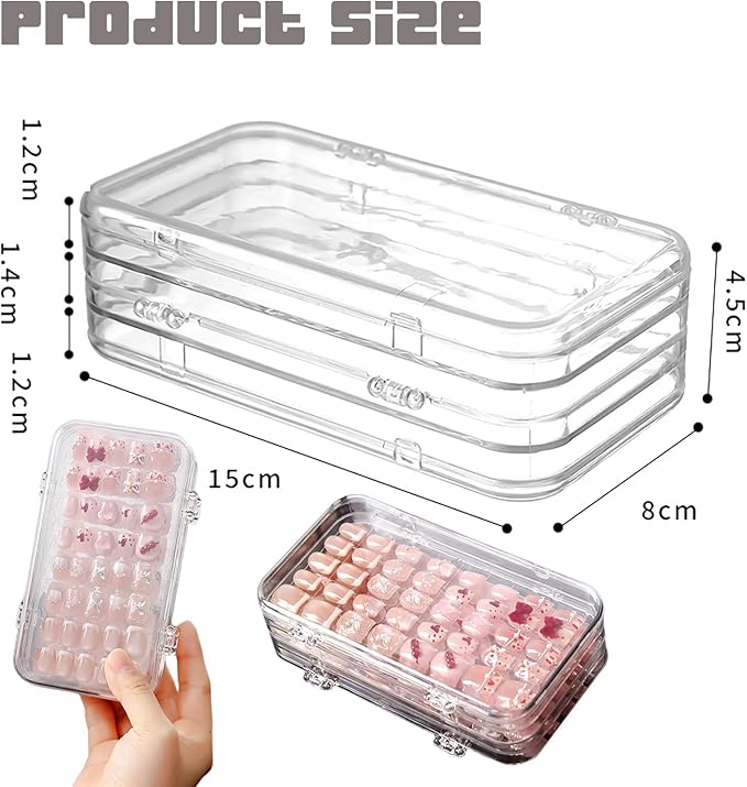 Tri-Fold Press On Nail Organizer Case - 4-Page Portable Storage Box for Fake Nails, Clear PET Plastic Travel Holder (6×3.2×1.8 inch)