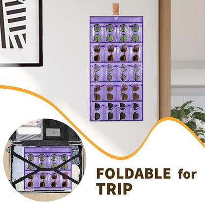 2 Pcs Sunglasses Organizer Storage Sunglass Holder for Wall Hanging Eyeglass Organizer for Multiple Glasses with 40 Clear Slots (PURPLE)