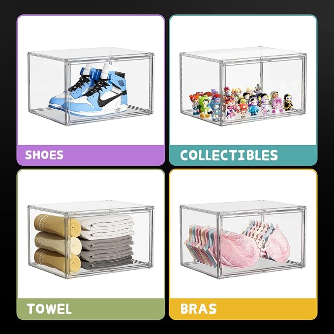 Hat Organizer Box, 2 Pack Hat Storage for Baseball Caps, Stackable Cap Hat Container Holder Rack with Magnetic Lids, Dustproof and Waterproof Acrylic Dispaly Case