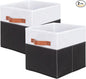 ShellKingdom Storage Bins, Two-Tone Foldable Fabric Storage Cubes with Leather Handle for Closet Toys Clothes Storage Organizer Drawer, 10.5 X 10.5 X 11 inch, 2 Pack (White/Black)