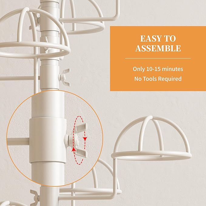 Freestanding Hats Rack Stand with 25 Customizable Circular Hooks Metal Hat Rack Hats Tree Organizer Rack Display Standing Floor Hat Stand for Home Store Commercial, White