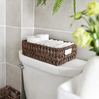 GRANNY SAYS Wicker Baskets with Handles,Small Woven Basket for Storage, Waterproof Storage Basket Organizer,Decorative Storage Boxes for Organing Pantry,Brown Basket,2-Pack,11 1/4''L x 7 1/2''W x 3 1/2''H
