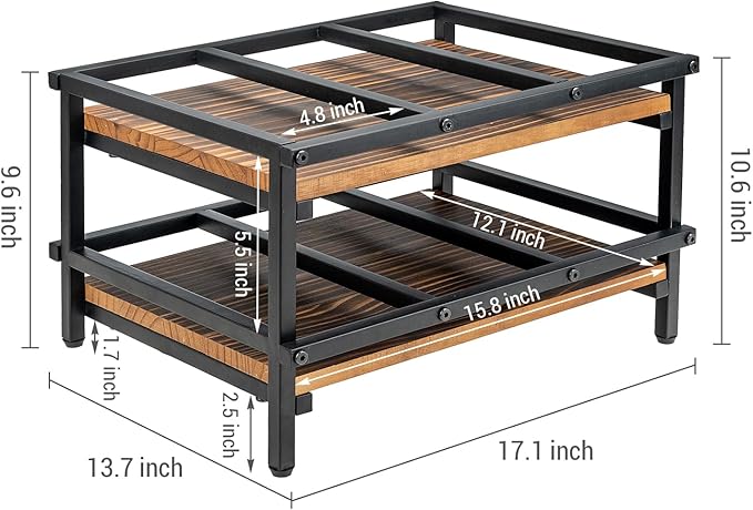 MyGift 2-Tier Can Holder for Pantry, Canned Goods Organizer, Countertop Soup Can Storage Dispenser Rack, Holds 10 to 15 oz Can Sizes, Urban Industrial Matte Black Metal and Rustic Burnt Solid Wood
