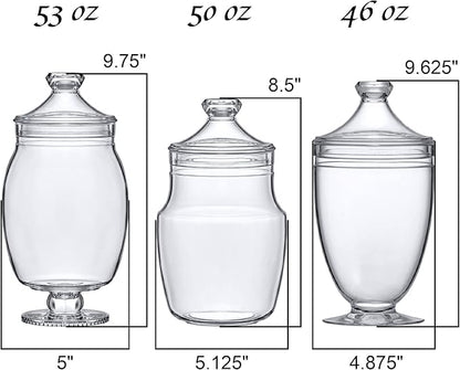 Amazing Abby - Keep - Acrylic Apothecary Jars (3-Piece Set, 52/50/46 oz) (NOT Glass), Plastic Jars with Lids, Bathroom Canisters, Candy Buffet, Wedding Display, BPA-Free and Shatter-Proof