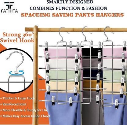 3 Pack Pants-Hangers-Space-Saving,6 Tier Skirt-Hangers with Clips for Closet-Organizers-and-Storage,Foldable Dorm-Room-Essentials-for-College-Students-Girls,Closet Organizer System Jean Yoga Hanger