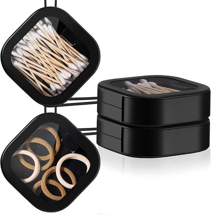 Kathfly 2 Pack Hair Tie Organizer Portable Hairband Holder Portable Hair Accessories Organizer Hanging Storage Container for Cotton Swab Bobby Pin Small Items on Desktop(Black)