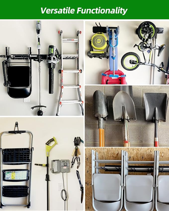 PIYILO Garden Tool Organizer 48 in with 18 Garage Hooks, Heavy Duty Garage Wall Hooks for Hanging Ladder, Bike, Tool Storage Rack for Yard Tools, Shovel, Shed (23 Pack)