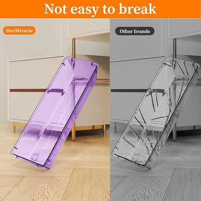 StorMiracle 32 PCS Clear Plastic Drawer Organizer Set, 4-Size vanity organizer Trays and Storage Bins for Makeup, Jewelry and Gadgets in Bedroom, Bathroom and Office, Clear Purple