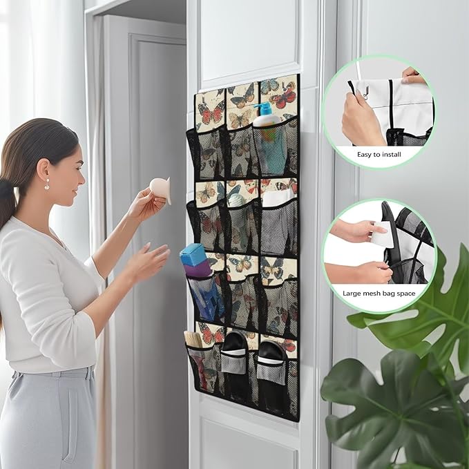 Butterfly Over the Door Shoe Organizer 12 Large Pockets Hanging Closet Organizer Foldable Hanging Shoe Rack for Front Door Entrance