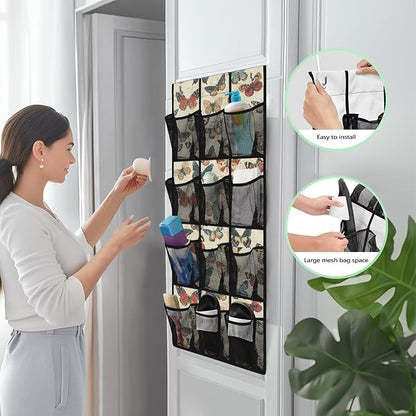 Butterfly Over the Door Shoe Organizer 12 Large Pockets Hanging Closet Organizer Foldable Hanging Shoe Rack for Front Door Entrance