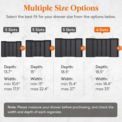 Lifewit Utensil Organizer for Kitchen Drawers, Expandable Cooking Utensil Tray, Adjustable Cutlery Silverware Flatware Holder, Plastic Spatula Tools Storage Divider, 18- 30 x 18.5", Black