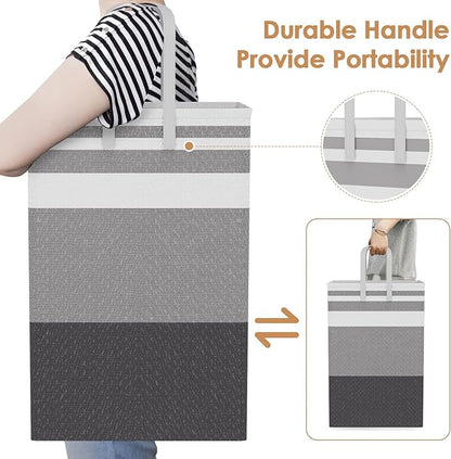 75L Large Laundry Hamper with Handles, Dirty Clothes Hamper for Bedroom Waterproof, Freestanding Tall Laundry Basket Waterproof, Hamper for Bedroom, Bathroom, Dorm, Toys Storage (Stripes, 2 × 75L)