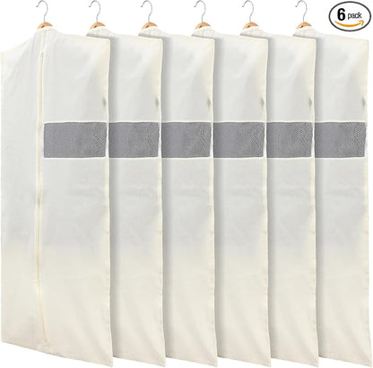 Aliceset 6 Pcs 24 x 50 Inches Cotton Garment Bags for Hanging Clothes, Canvas Suit Bags for Clothes Coats Jackets Shirts Closet Storage Travel Gusseted Hanging Garment Cover