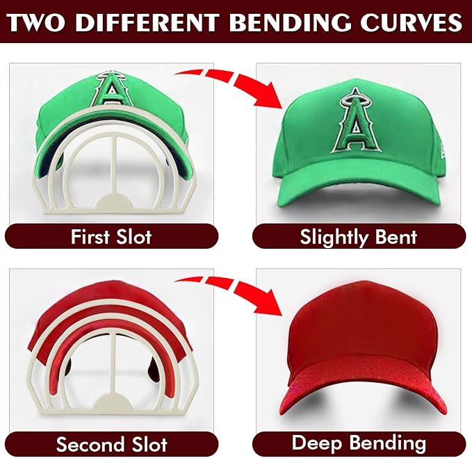 Cap Brim Bender 4PCS Baseball Hat Curving, Hat Shaper for Fitted Hats, Trucker Cap, Flat Brim, Perfect Curve Bender,Accessories for Women and Men (White)