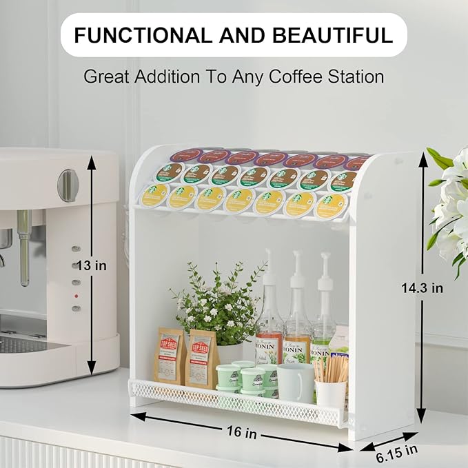 Lixple Coffee Pod Organizer for Countertop, Bamboo K Cup Holder, Easy Assembly Coffee Station Organizer for Home Office Coffee Bar, White