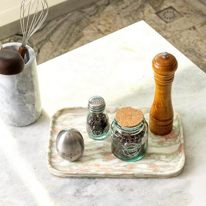 Koville Marble Tray, 12"x8" Marble Vanity Tray for Countertop Bathroom Kitchen Dresser, Decorative Catchall Trays for Perfume Jewelry, Rectangular Stone Serving Tray(Rosso Norvegian)