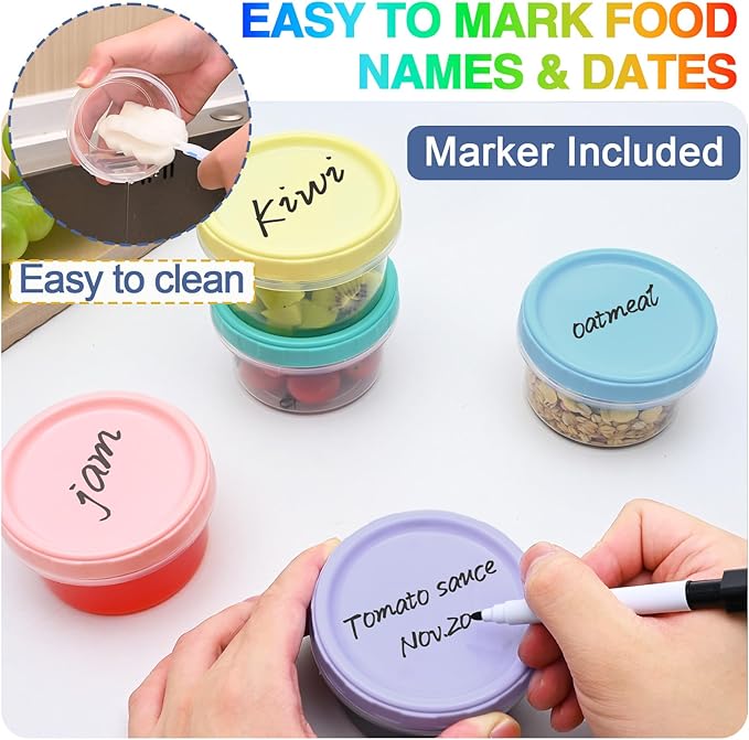Yomarket 12pcs 8 oz Plastic Containers with Screw Lids, Reusable Clear Food Storage Containers with Pen and Brush for Snack Salad Fruit, Leakproof Small Freezer Containers, Microwave & Dishwasher Safe