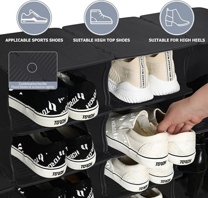 6-Tier Thickened Shoe Rack, Stackable Storage Organizer for Bedroom Entry, Adjustable Rack, Shoe Slots Shelf, Easy Tower Rack, Black