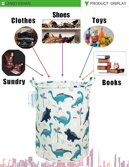 Laundry Basket Canvas Fabric Collapsible Organizer Basket for Storage Bin Toy Bins Gift Baskets Bedroom Clothes Children Nursery Hamper (Full dinosaur)