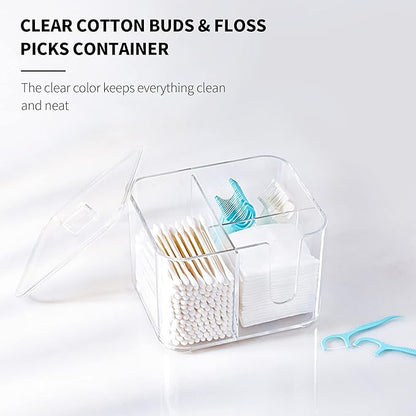 YOHOM Clear cotton ball and swab holder organizer with lid Bathroom Qtips Storage Container Box Plastic Cotton Round Pads Dispenser