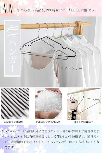AUV Hangers, Non-slip PVC Special Rubber Treatment, Set of 30 Pieces Laundry Hanger (gray)