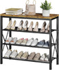 4 Tier Shoe Rack, Metal Shoe Organizer with Wooden Top, Shoe Shelf for Entryway Closet Door Entrance, Rustic Brown