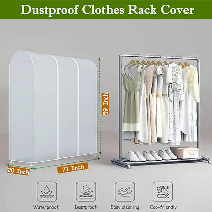 Garment Rack Cover, Clear Garment Bags, Hanging Garment Bags with Zipper, Clothing Rack with Cover that Fits Over Rack (L/71x20x59 inch)