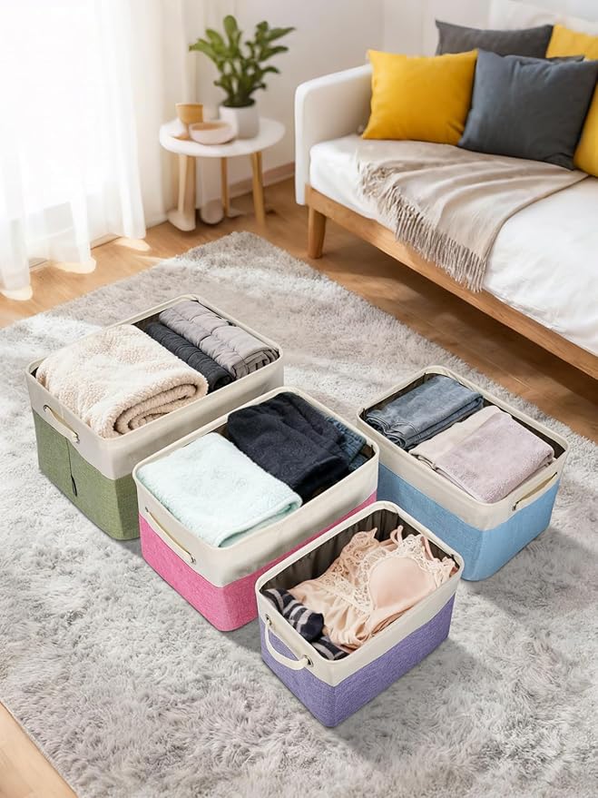 BALEINE 3 Pack Fabric Closet Storage Bins for Shelves, Linen Closet Organizers and Storage, Decorative Baskets for Organizing, Shelf, Clothes, Home, Office (Grey, 15"x11"x9.5")